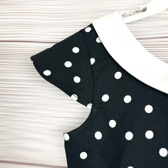 NWT Janie and Jack Cotton Dress Black and White Polka Dot Cap Sleeves size 7 - Picture 4 of 11